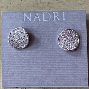 Nadri Silver and White Crystal Round Earrings